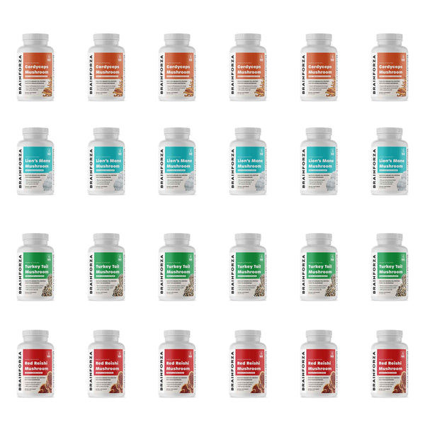 Brain Forza Organic Mushrooms Lions Mane Reishi Cordyceps Turkey Tail Capsules Stronger Extracts