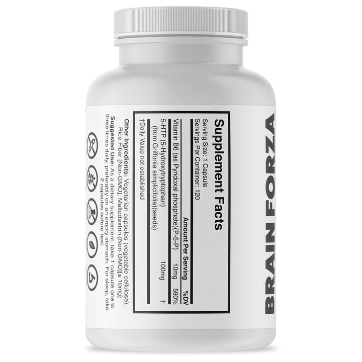 Brain Forza Natural Extract 5-HTP 100mg Vitamin B6 Cofactor Griffonia, 120 Capsules