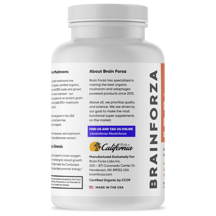 Brain Forza Organic Cordyceps Mushroom Capsules 500mg Stronger Than Extracts, 90 Capsules