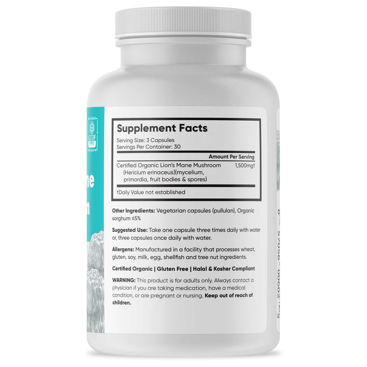 Brain Forza Organic Lions Mane Mushroom Stronger Than Extracts USA Made, 90 Capsules