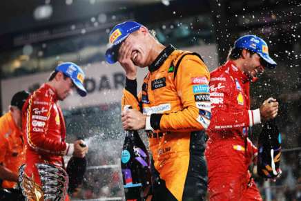 Lando Norris, Carlos Sainz e Charles Leclerc sul podio di Abu Dhabi