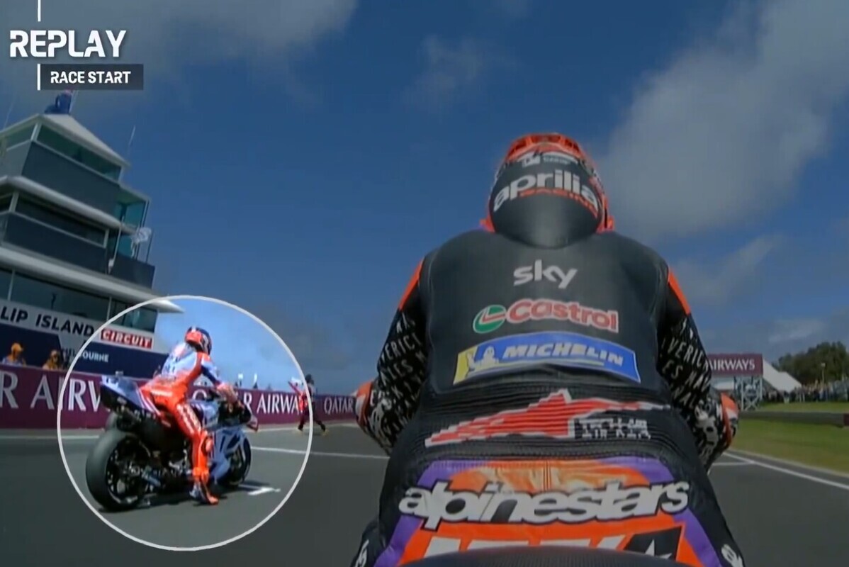 Immagine dei problemi in partenza di Marquez a Phillip Island
