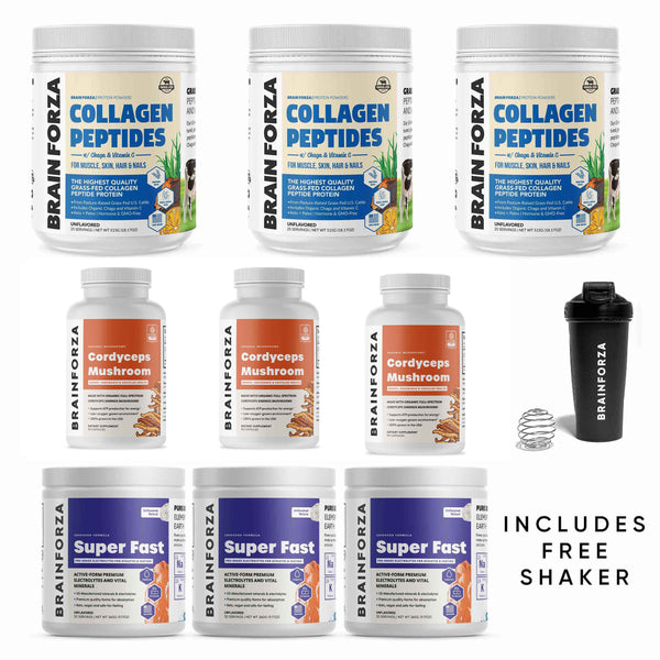 Brain Forza Super Fitness Bundle Collagen Peptides Cordyceps Super Fast Electrolytes