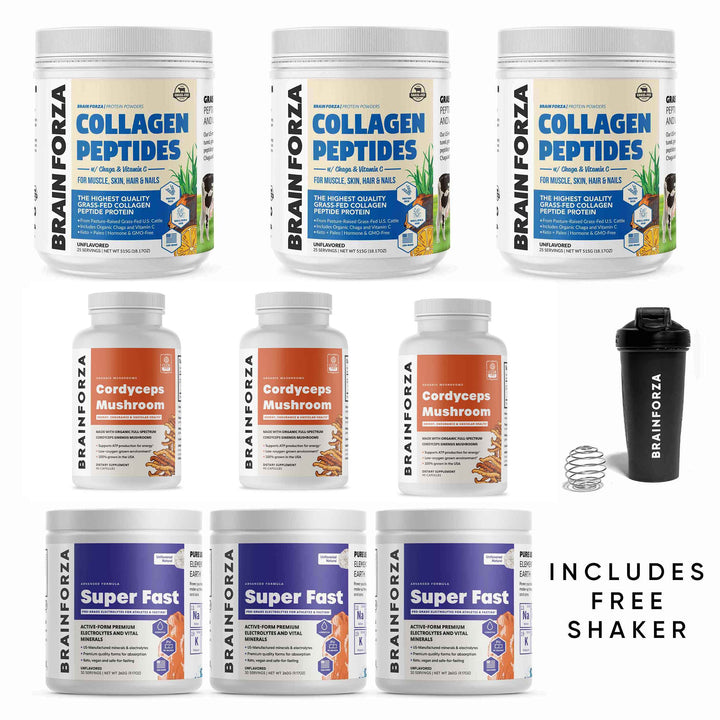 Brain Forza Super Fitness Bundle Collagen Peptides Cordyceps Super Fast Electrolytes