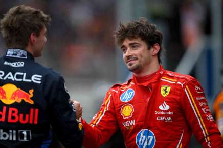 Max Verstappen e Charles Leclerc dopo le qualifiche del Belgio